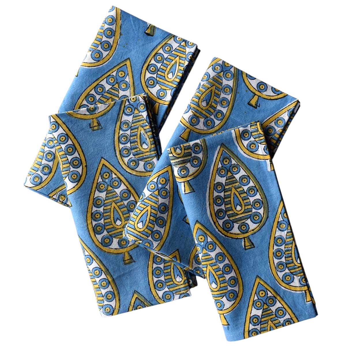 Hand Block Printed Cotton Napkin 45x45 cms Set of 4 Napkins Gola Patti Aqua 202301