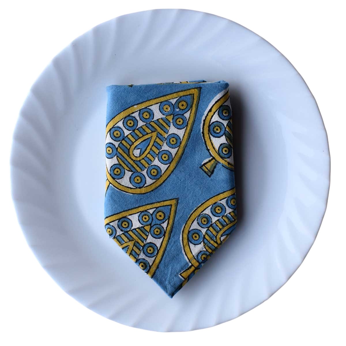 Hand Block Printed Cotton Napkin 45x45 cms Set of 4 Napkins Gola Patti Aqua 202301