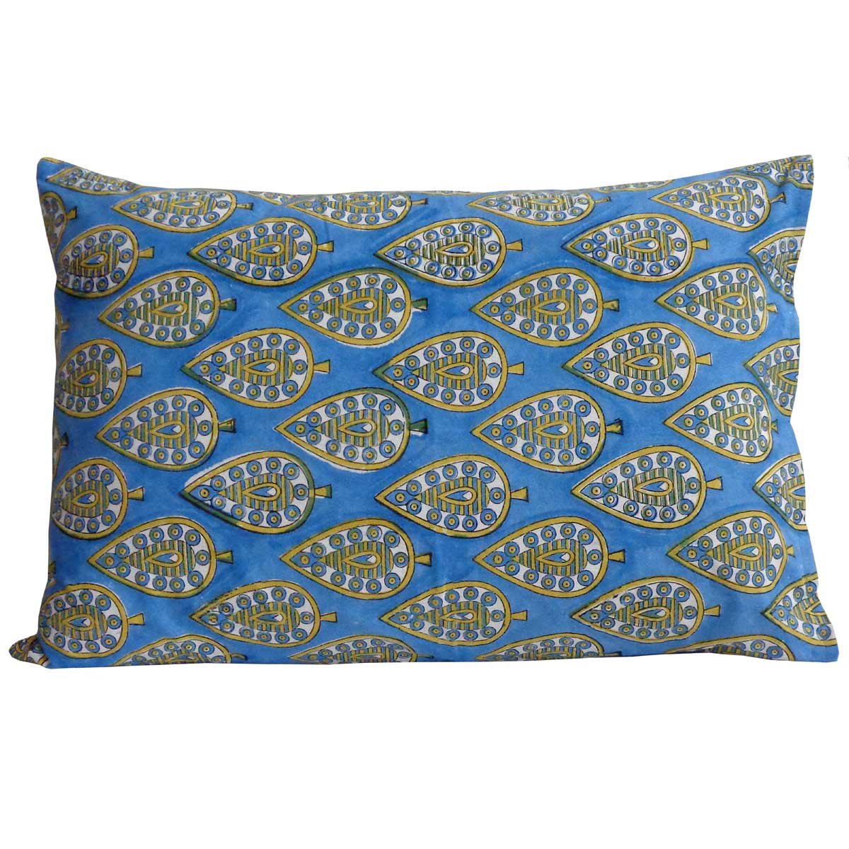 Hand Block Printed Cotton Pillows Cover 50x70 cm Set of 2 Gola Patti Aqua 202301