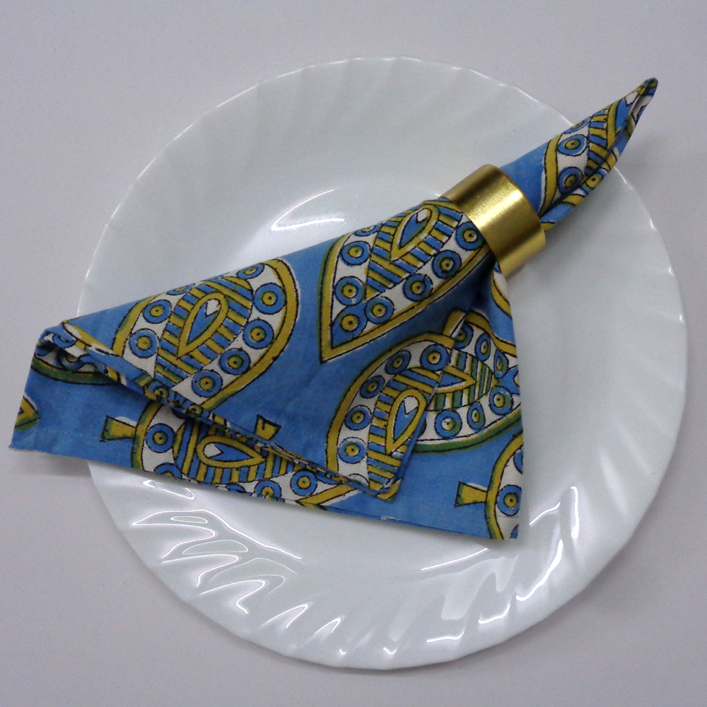 Hand Block Printed Cotton Napkin 45x45 cms Set of 4 Napkins Gola Patti Aqua 202301
