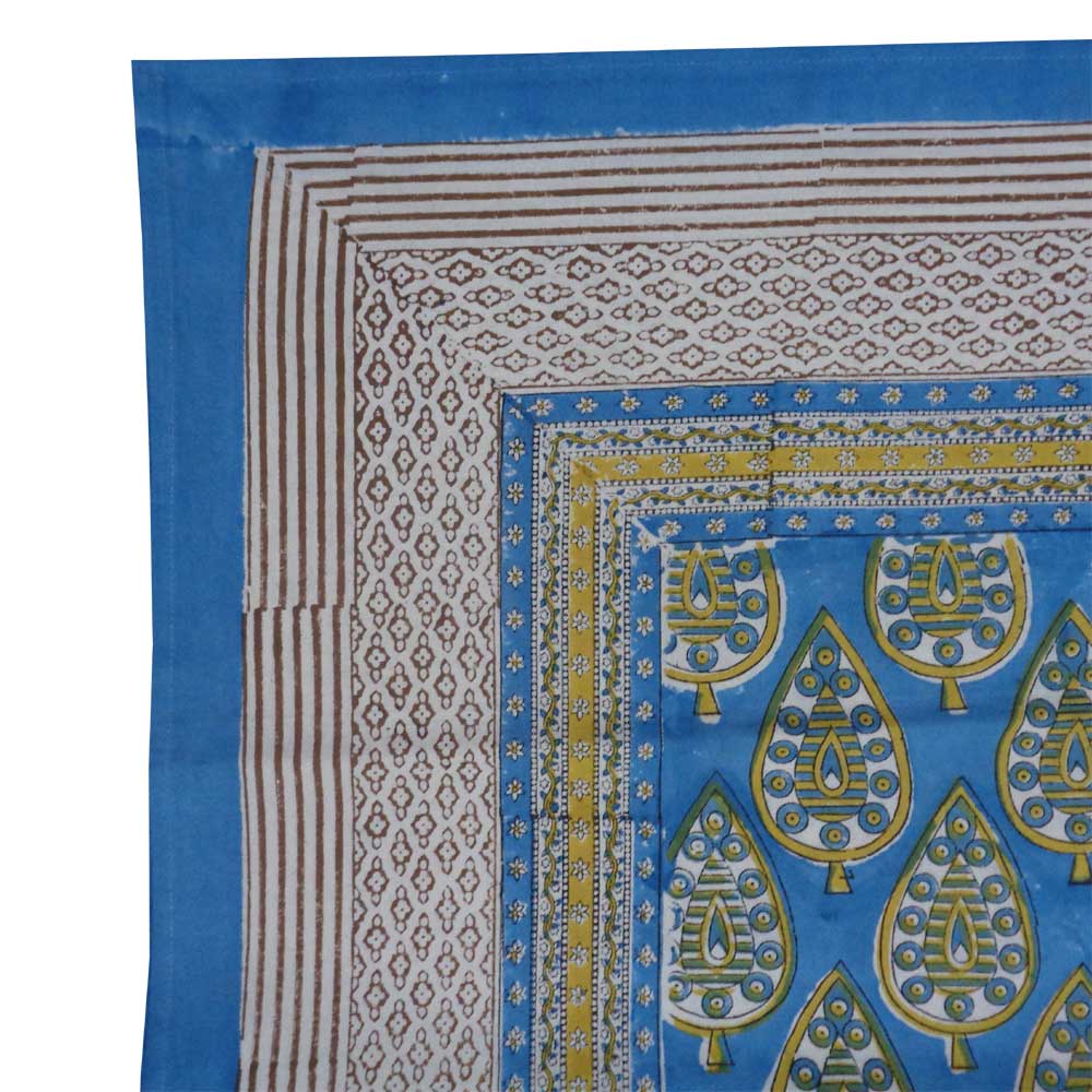 Tablecloth 12 seater in Cotton Hand Block Printed Cotton Tablecloth 180x340 cms  Gola Patti Aqua 202301