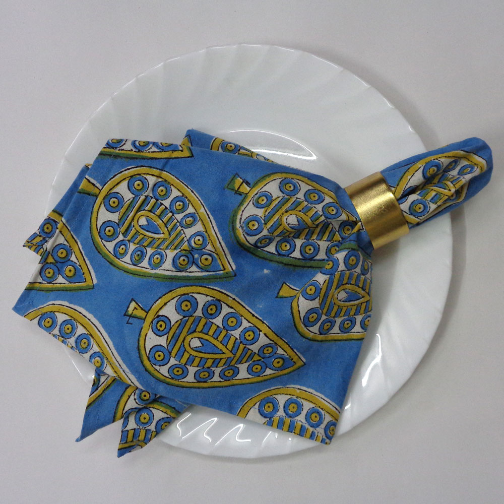 Hand Block Printed Cotton Napkin 45x45 cms Set of 4 Napkins  Gola Patti Aqua 202301
