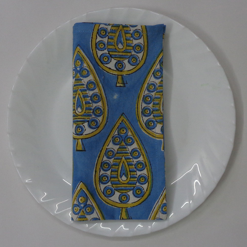 Hand Block Printed Cotton Napkin 45x45 cms Set of 4 Napkins  Gola Patti Aqua 202301