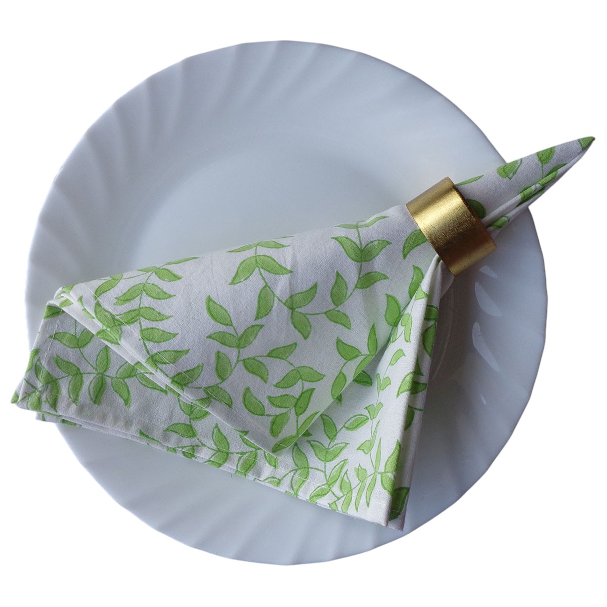 Hand Block Printed Cotton Napkin 45x45 cms Set of 4 Napkins Green Vine Harmony 202407