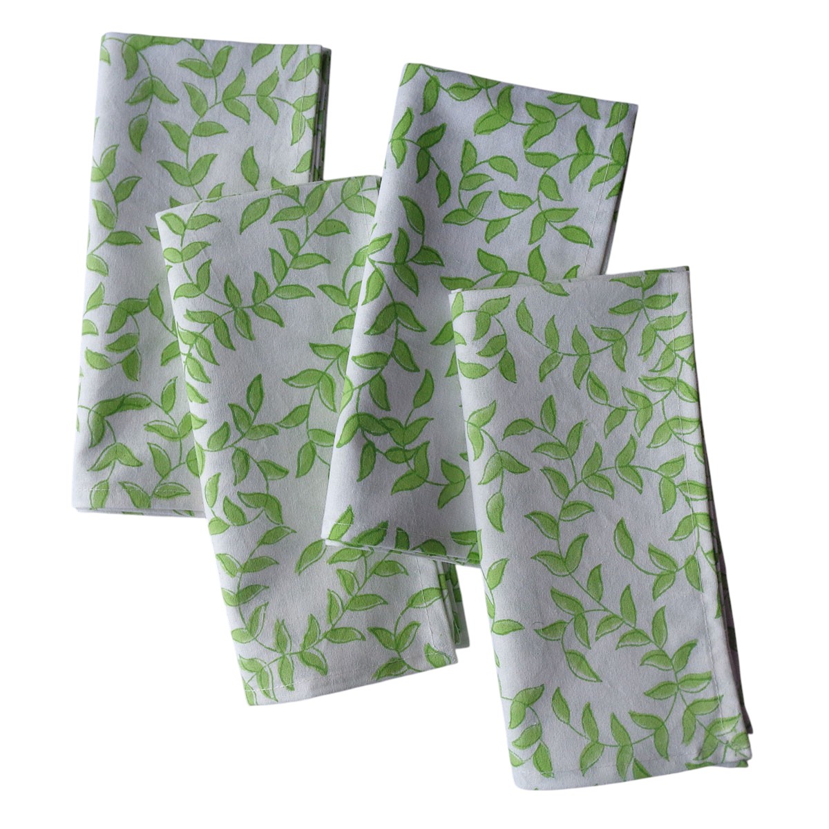 Hand Block Printed Cotton Napkin 45x45 cms Set of 4 Napkins Green Vine Harmony 202407