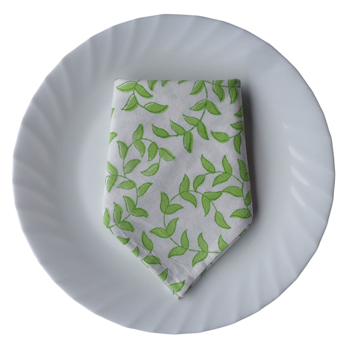 Hand Block Printed Cotton Napkin 45x45 cms Set of 4 Napkins Green Vine Harmony 202407