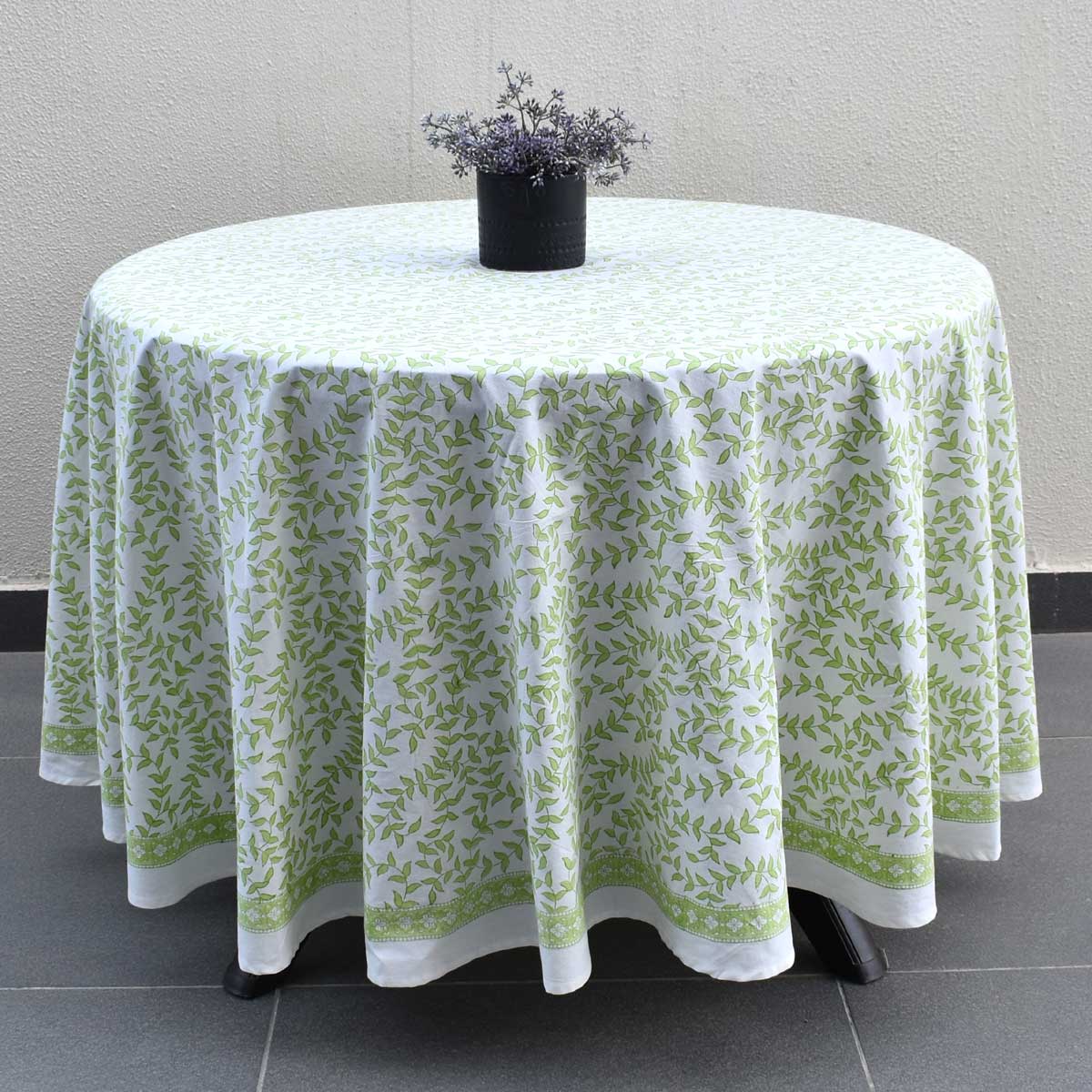 Round 220 cms Cotton French Design Table Cover  Green Vine Harmony 202407