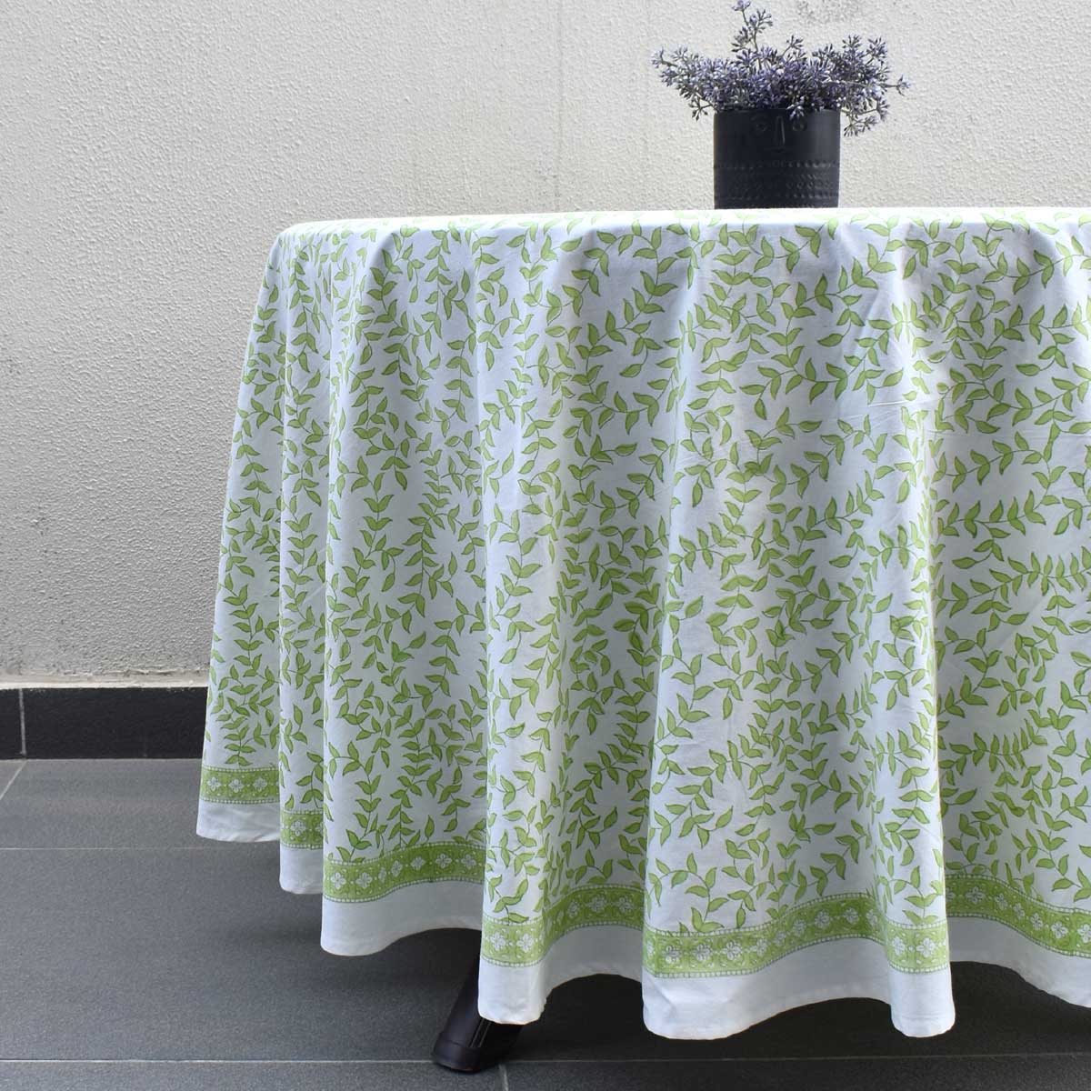 Round 220 cms Cotton French Design Table Cover  Green Vine Harmony 202407
