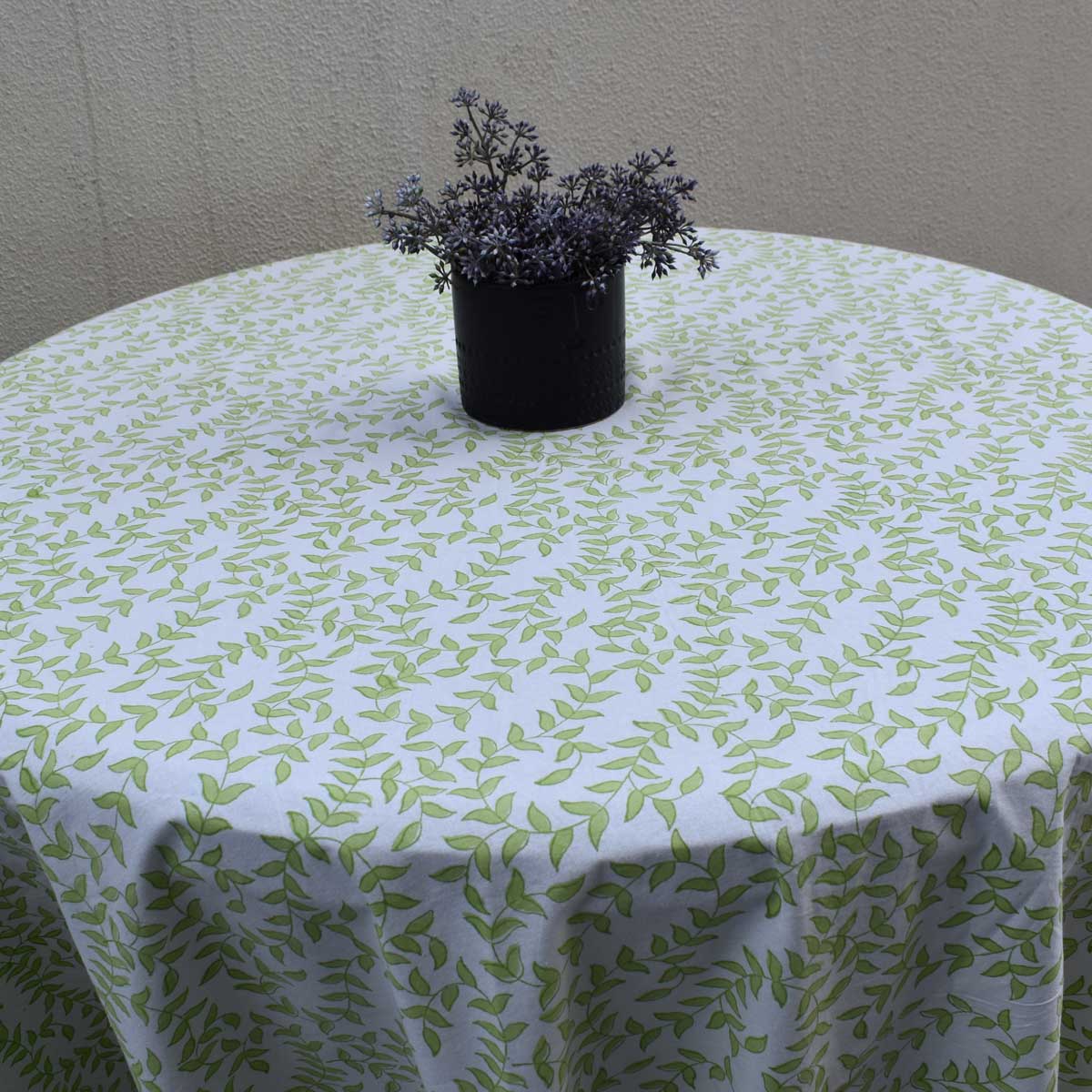 Round 220 cms Cotton French Design Table Cover  Green Vine Harmony 202407