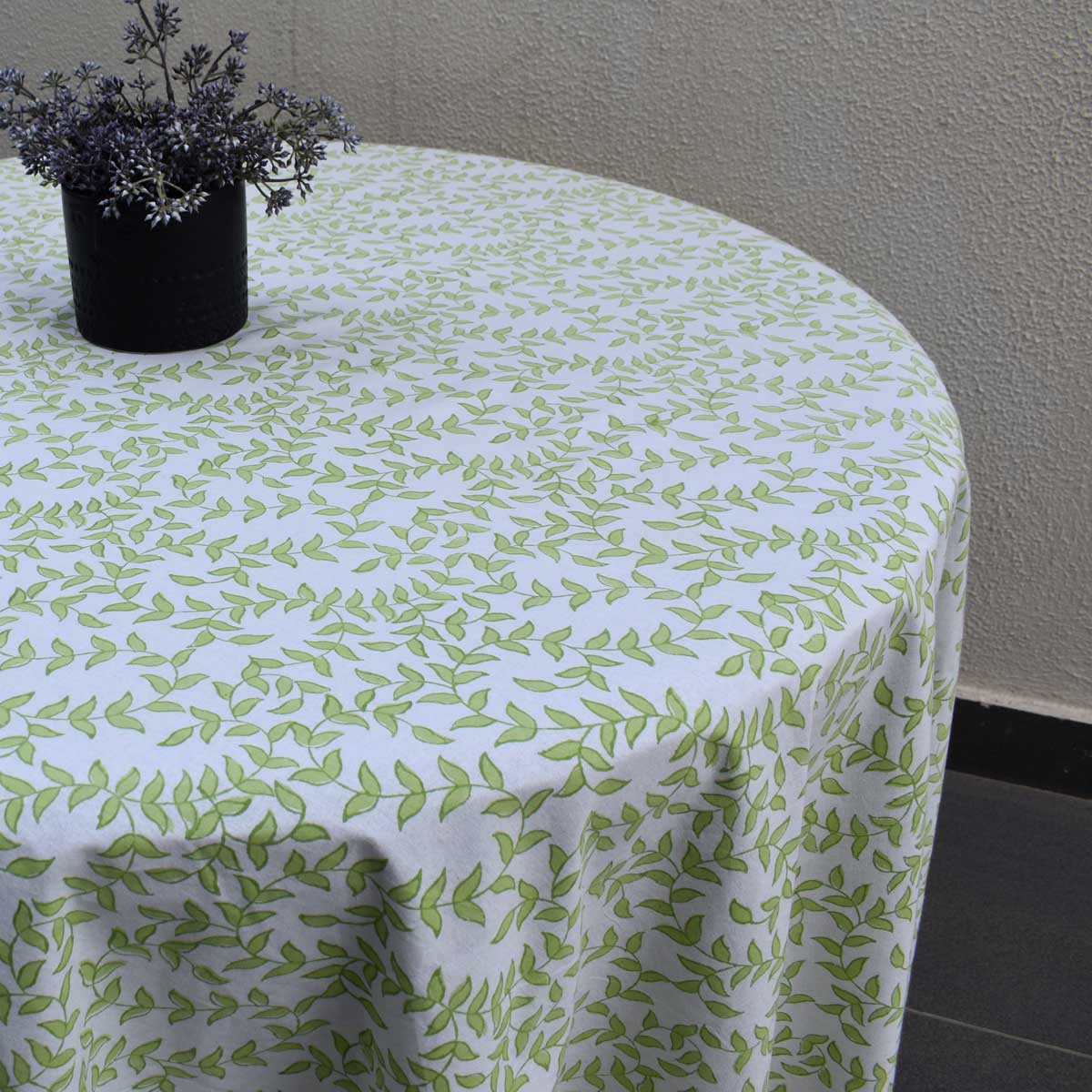 Round 220 cms Cotton French Design Table Cover Green Vine Harmony 202407