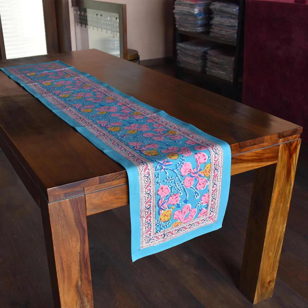 Hand Block Printed Cotton Canvas Table Runner 33x170 cms Gulmohar Gud 205257