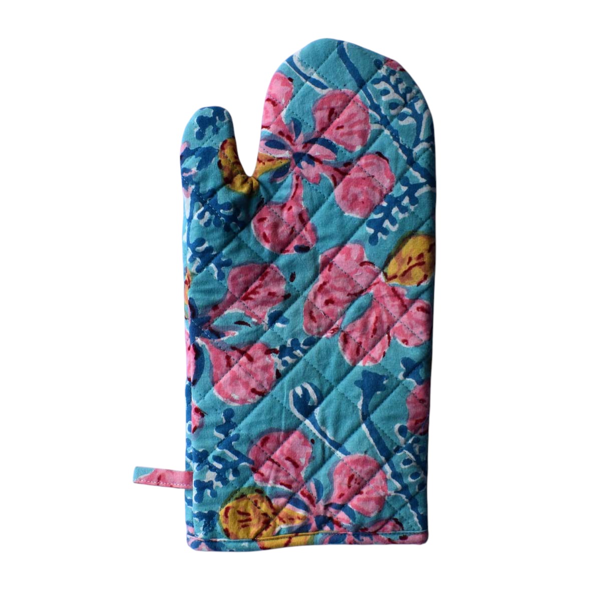 Artisan-Made Hand Block Printed Oven Mitt and Pot Holder Set Gulmohar Gud 206278