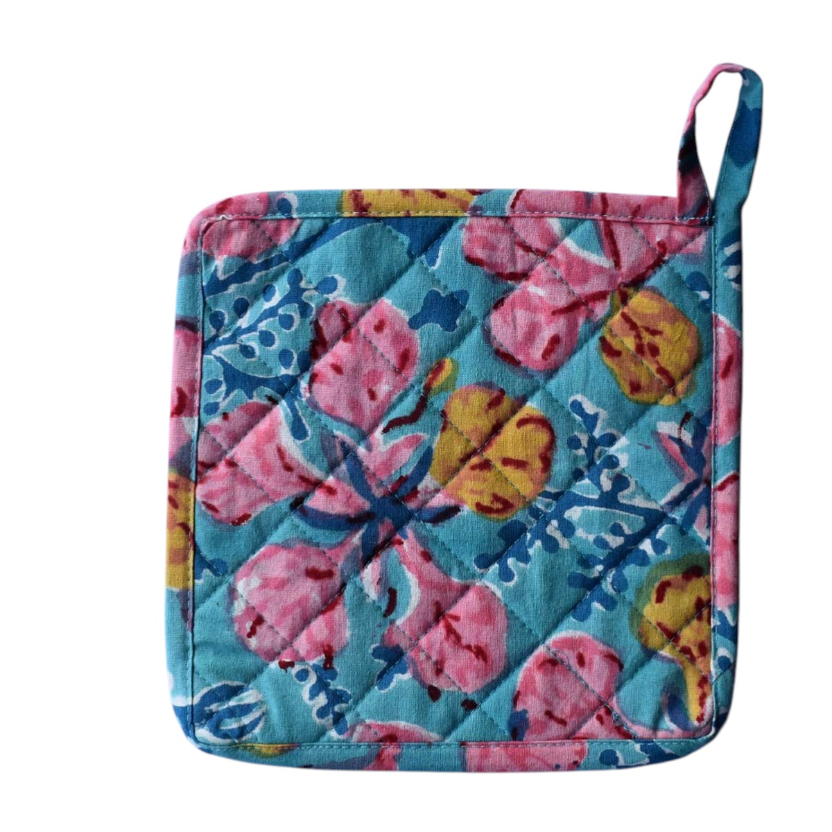 Artisan-Made Hand Block Printed Oven Mitt and Pot Holder Set  Gulmohar Gud 206278