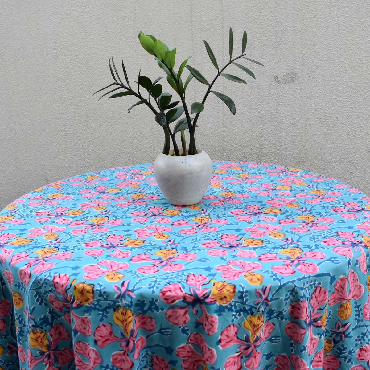 Hand Block Printed Cotton Round Tablecloth 275 cms Gulmohar Gud 206384