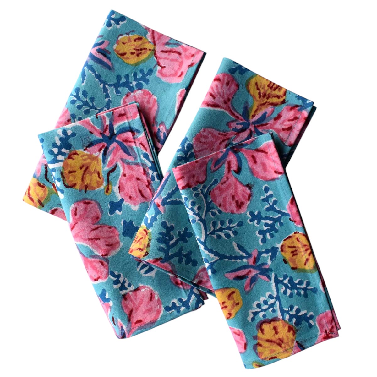 Hand Block Printed Cotton Napkin 45x45 cms Set of 4 Napkins Gulmohar Gud 207625