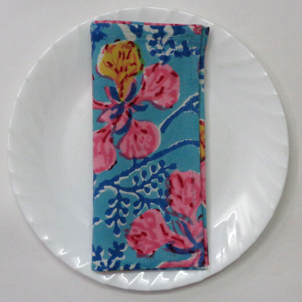 Hand Block Printed Cotton Napkin 45x45 cms Set of 4 Napkins Gulmohar Gud 207625