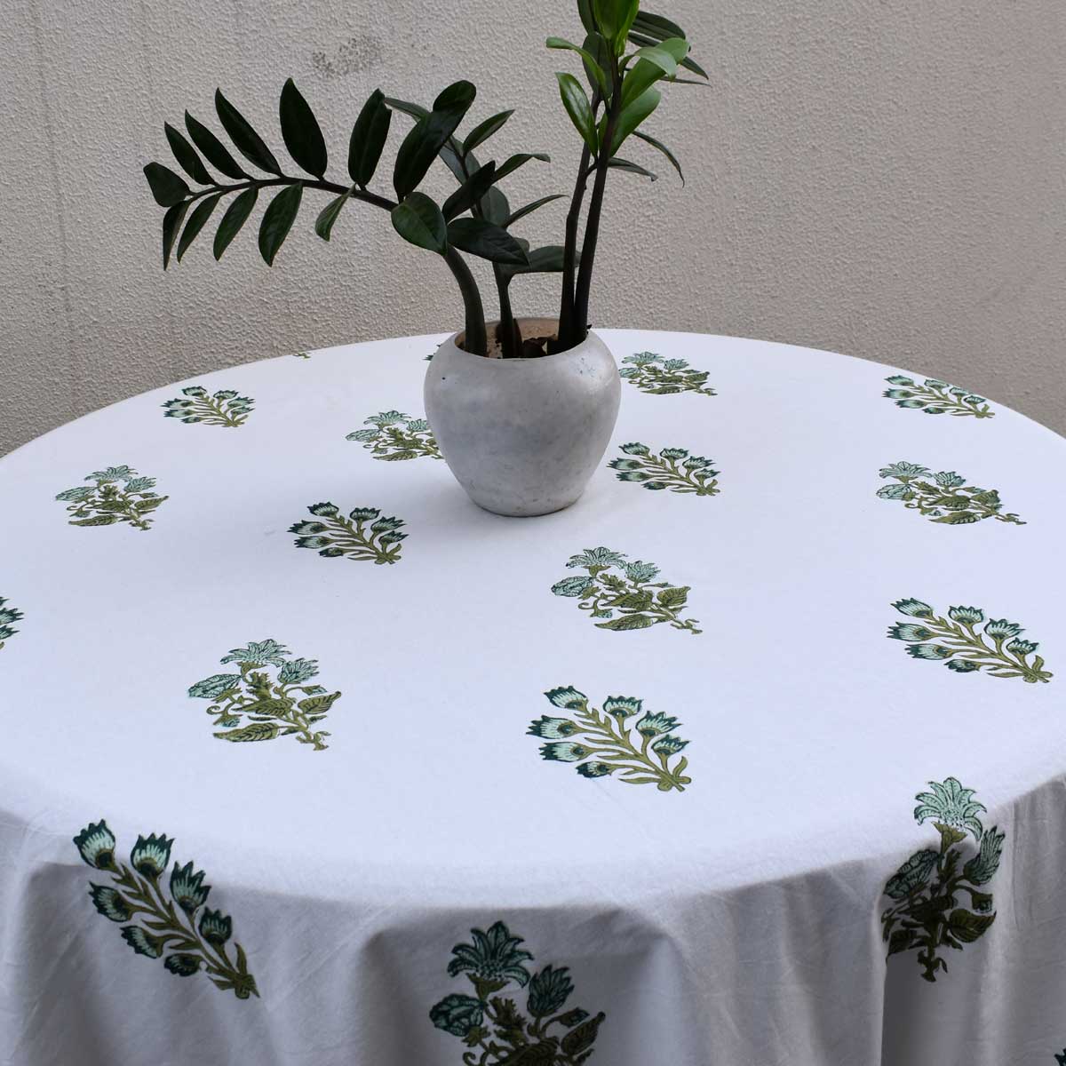 Hand Block Printed Cotton Round Tablecloth 180 cms  Hari Bagia Boota 605180