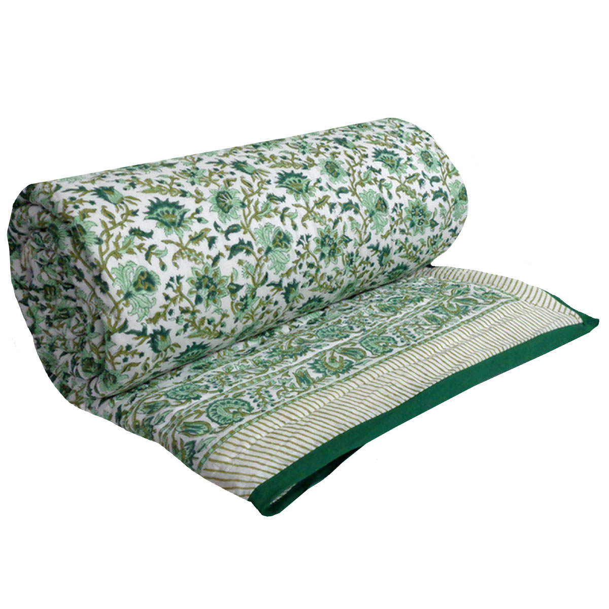 Hand Block Printed Cotton Queen Size Quilt Hari Bagia Jaal 605170