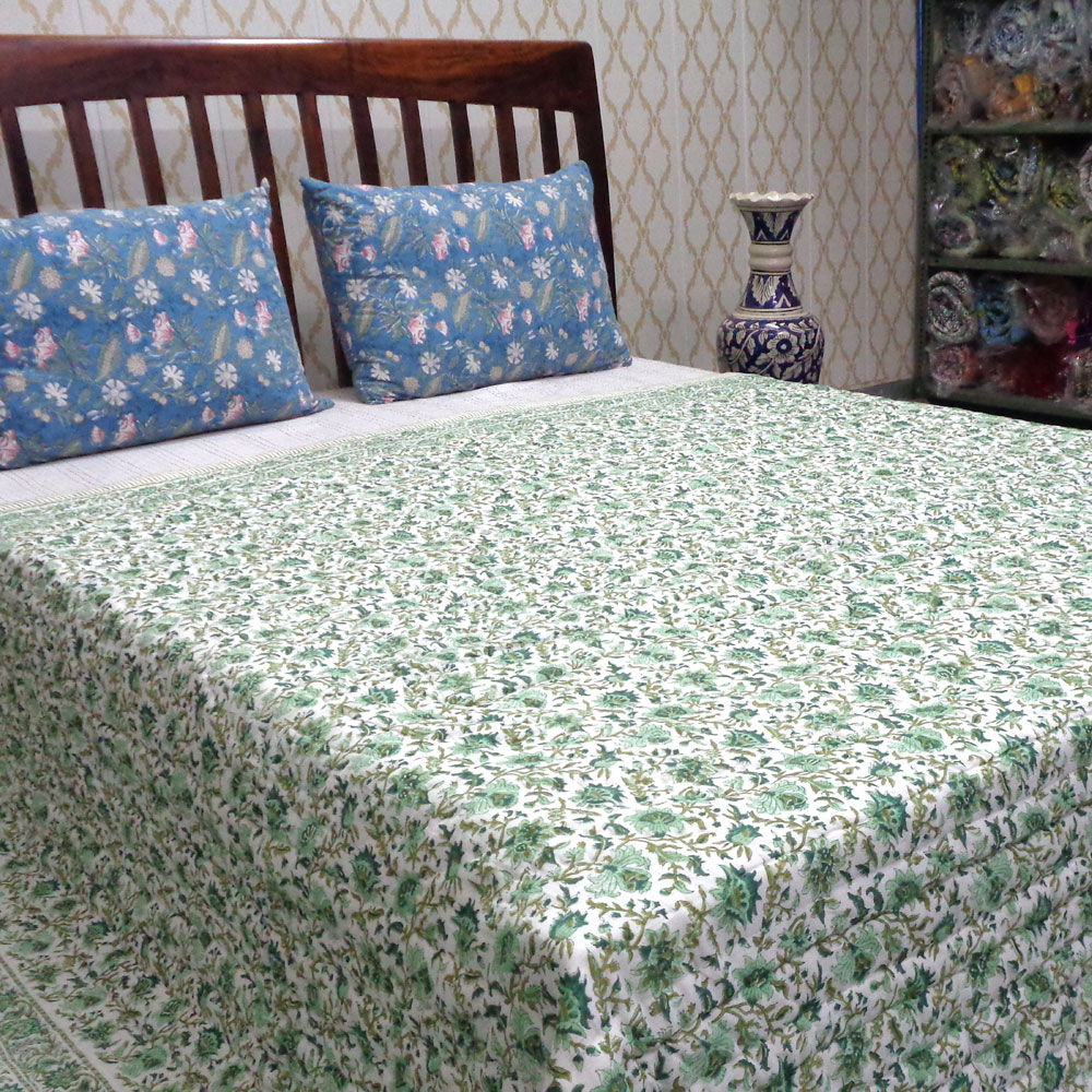 Hand Block Printed Cotton Queen Size Quilt Hari Bagia Jaal 605170