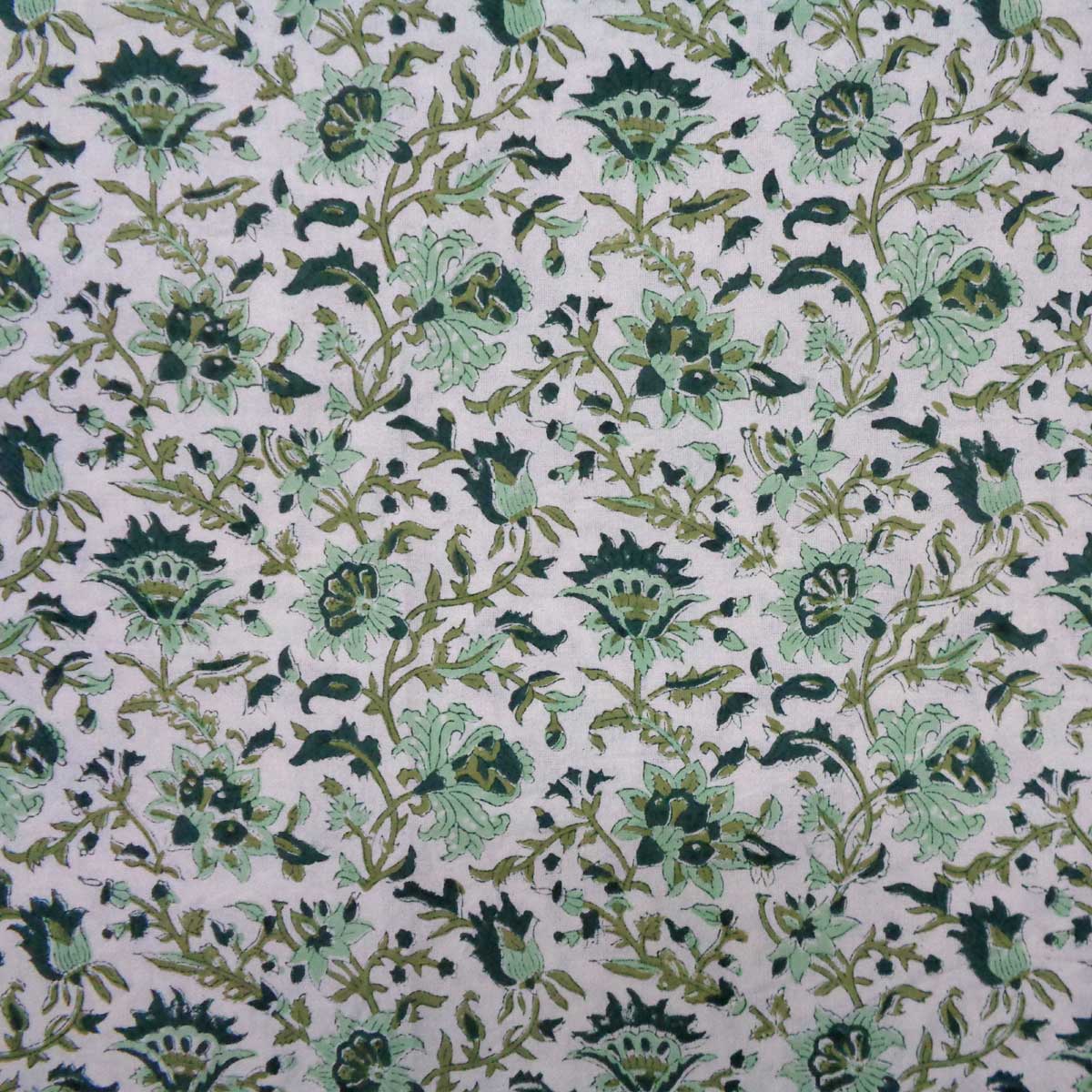 Hand Block Printed on 100 Cotton 5 Yard Fabric SANGANER Hari Bagia Jaal 605170
