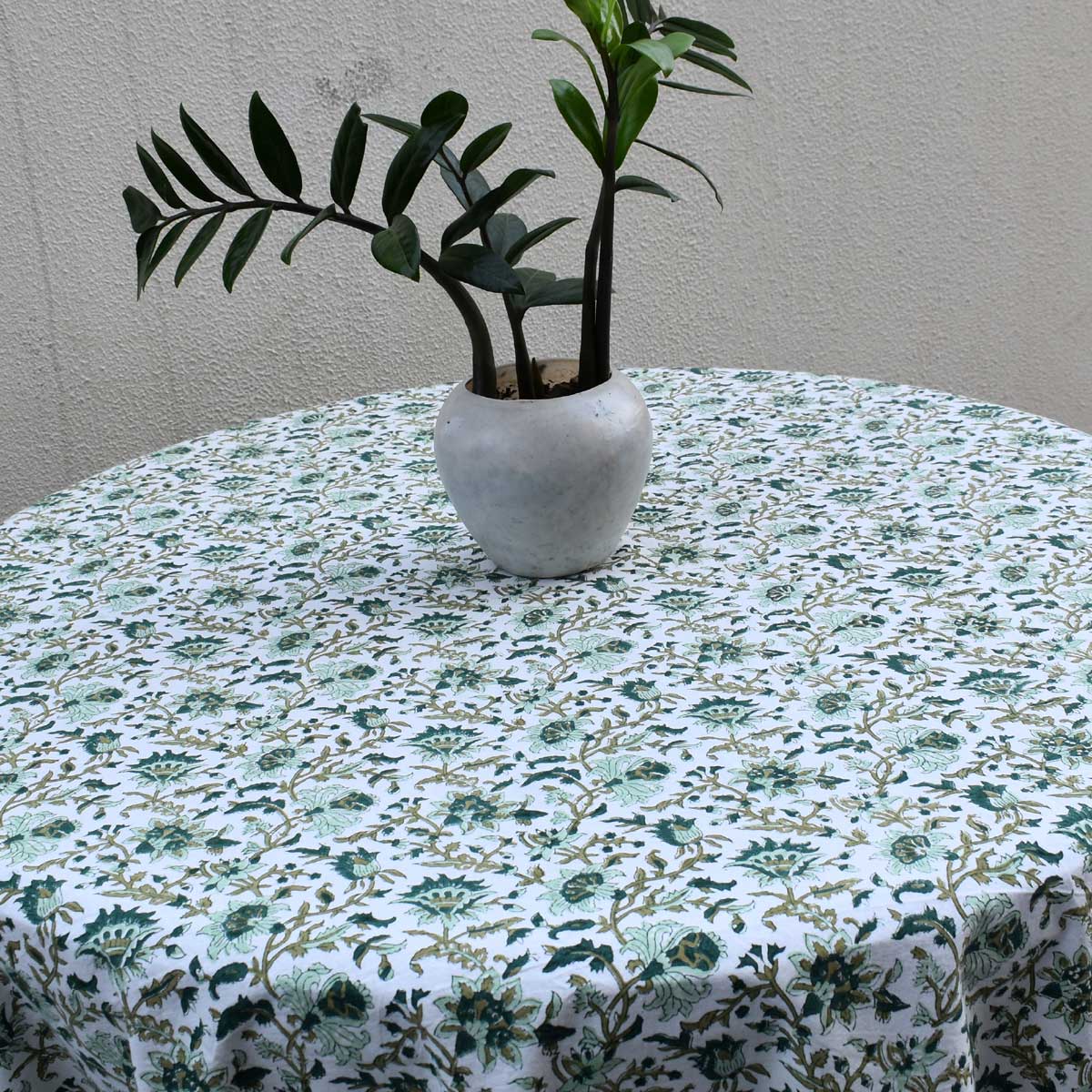 Hand Block Printed Cotton Round Tablecloth 150 cms  Hari Bagia Jaal 605170