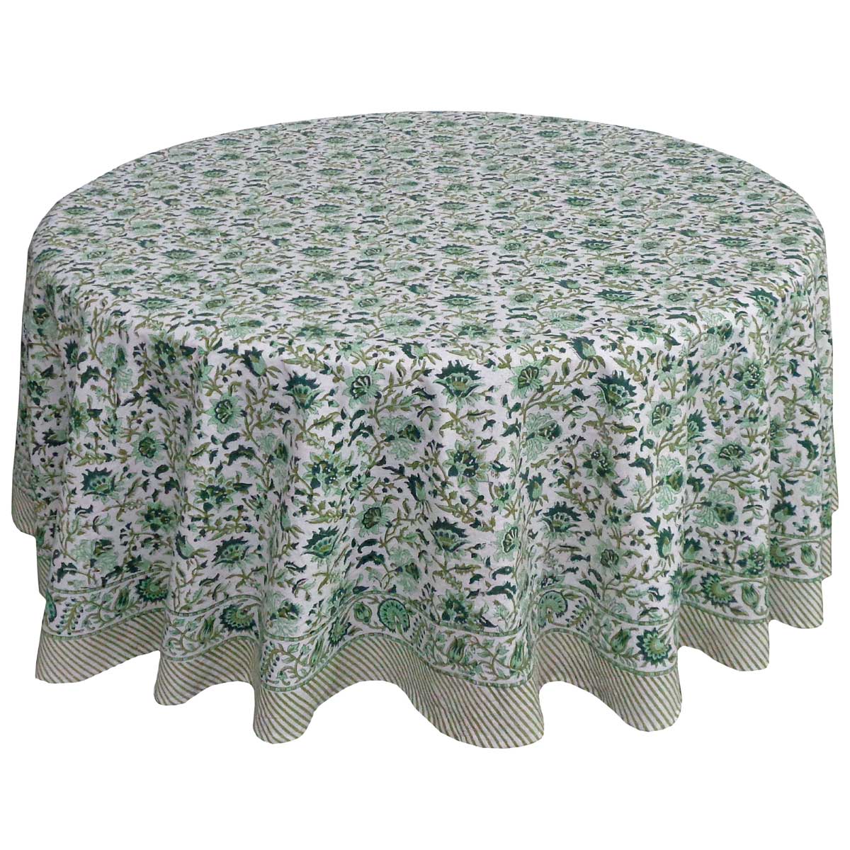 Hand Block Printed Cotton Round Tablecloth 180 cms Hari Bagia Jaal 605170