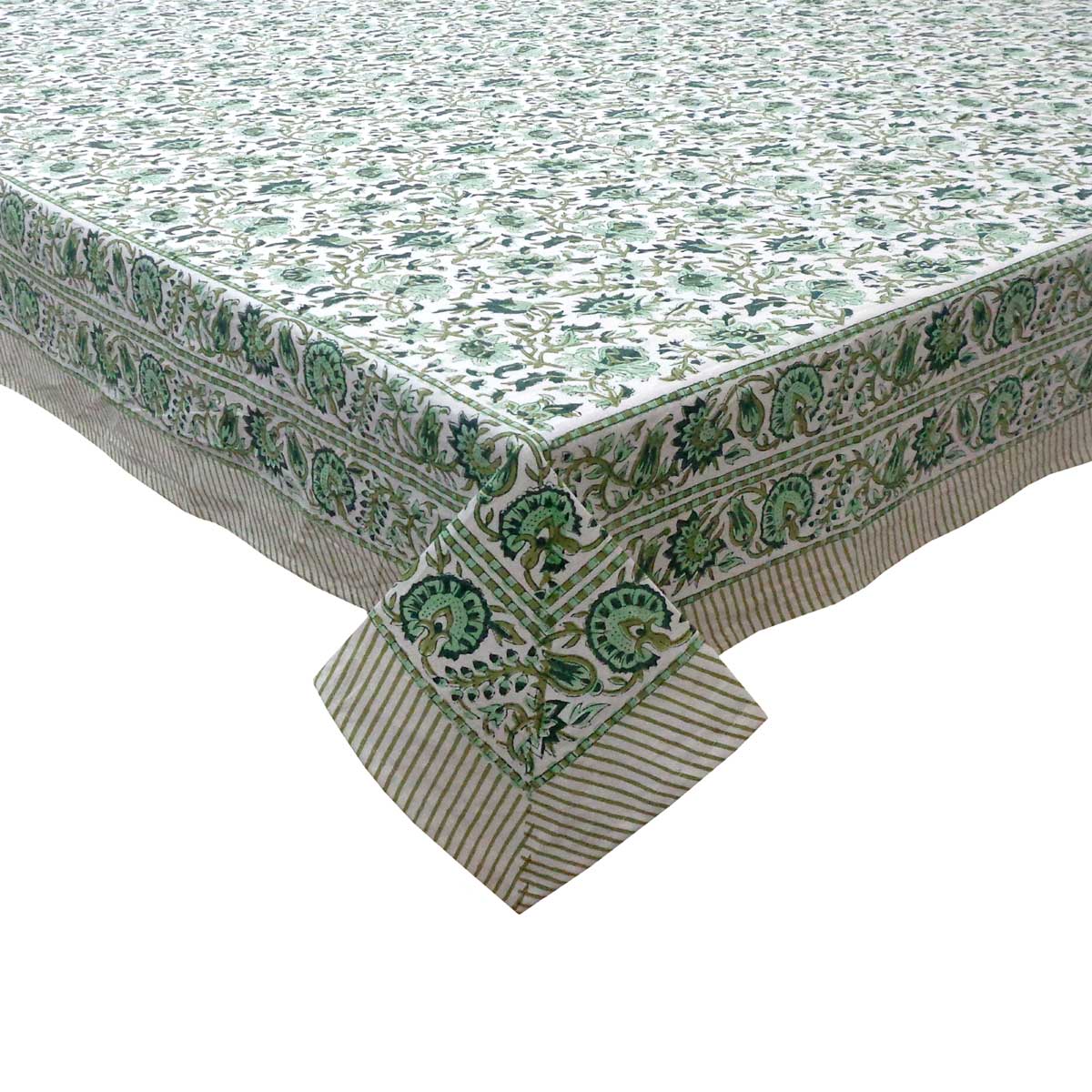 Hand Block Printed Cotton Tablecloth 180x340 cms  Hari Bagia Jaal 605170