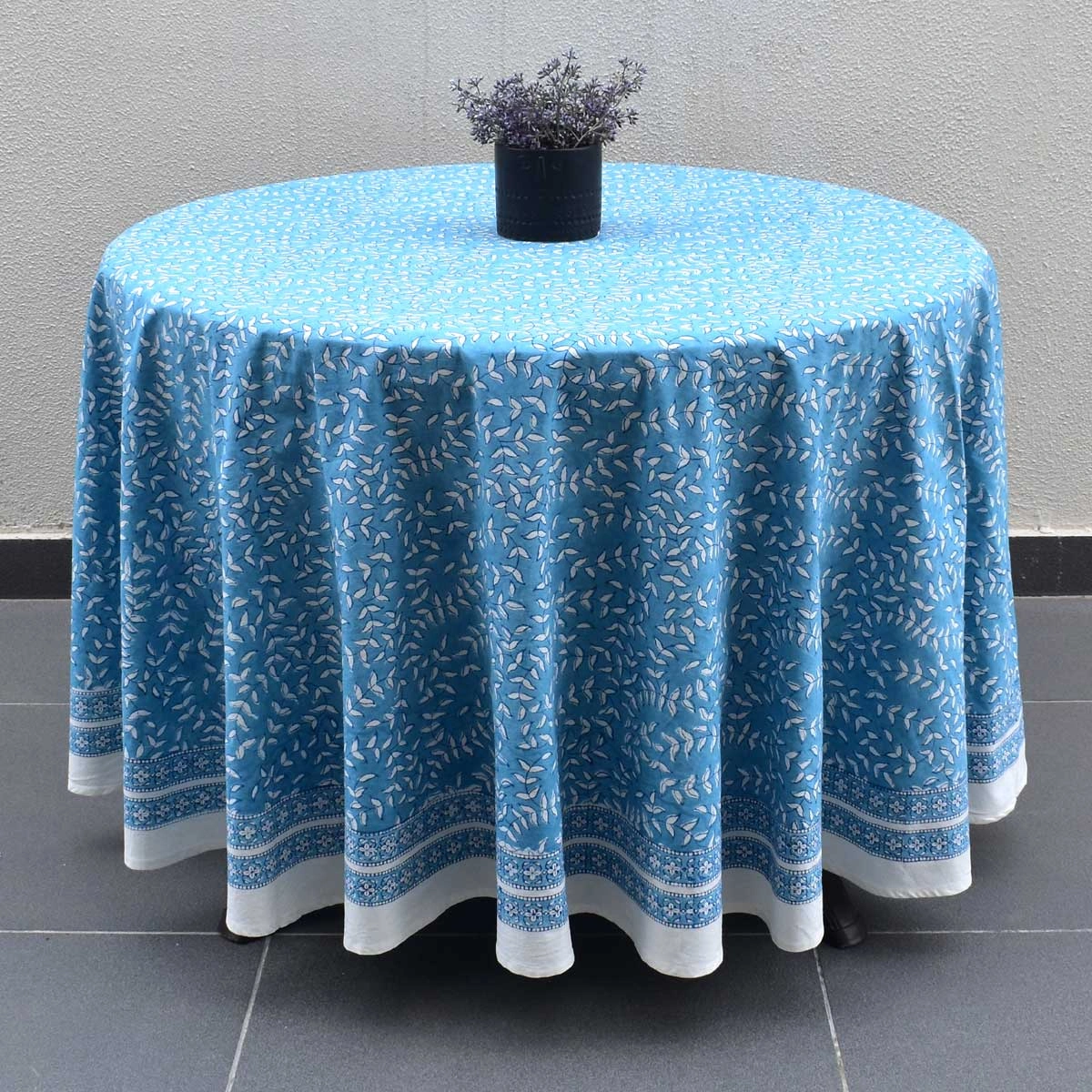 Round 220 cms Cotton French Design Table Cover Harmony Blue Fill 260416