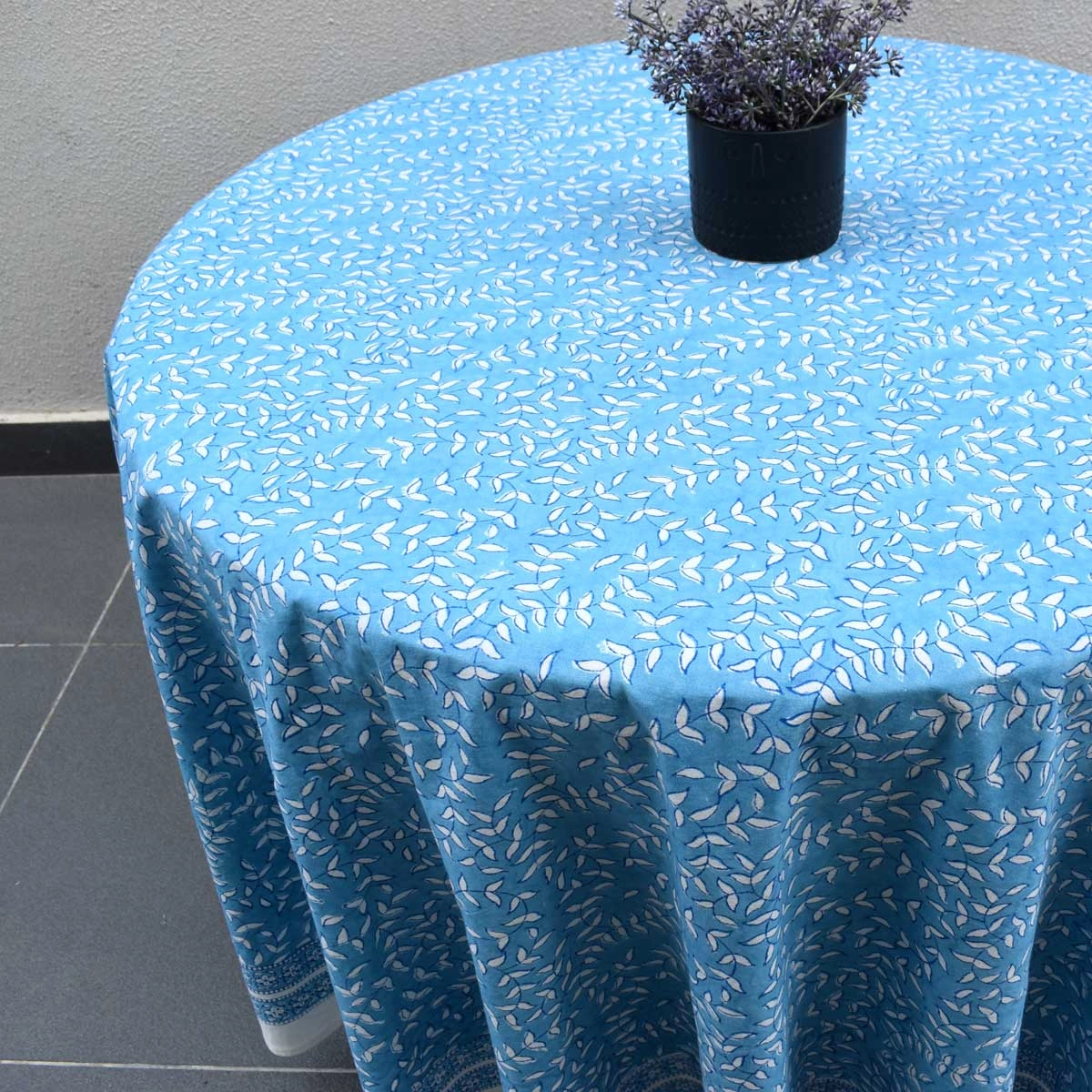 Round 220 cms Cotton French Design Table Cover Harmony Blue Fill 260416