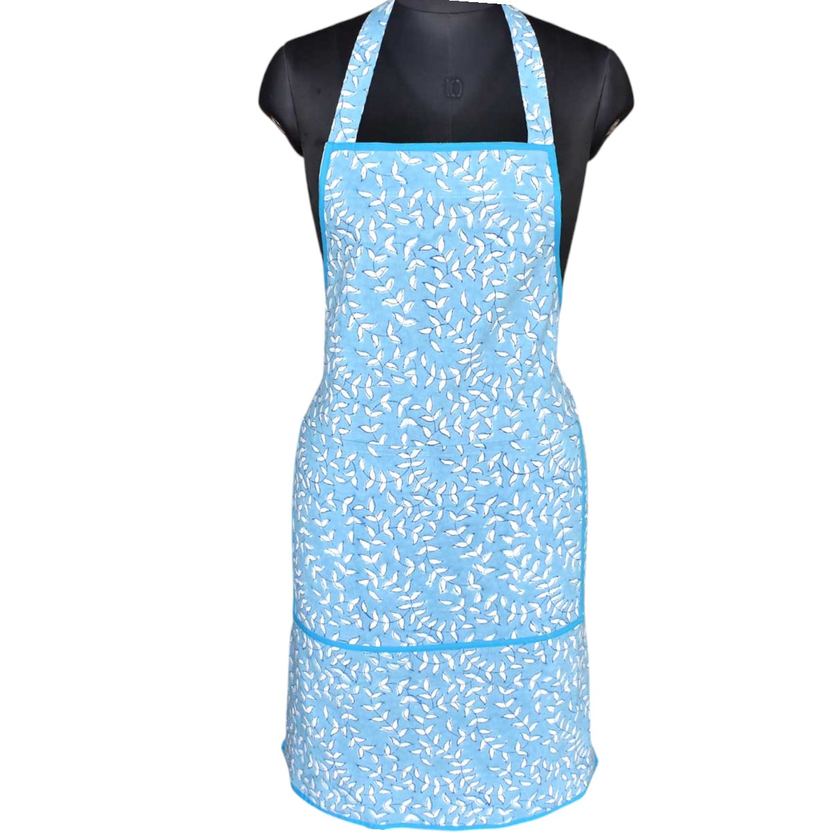 Indian Block-Printed 100 Cotton Apron Harmony Blue Fill 260416