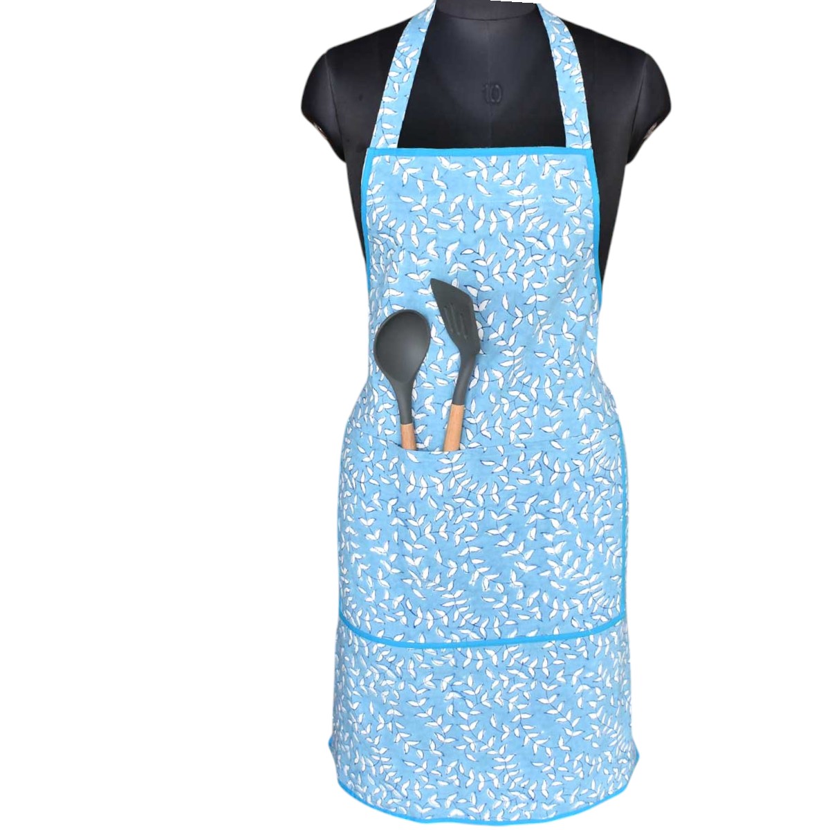 Indian Block-Printed 100 Cotton Apron Harmony Blue Fill 260416