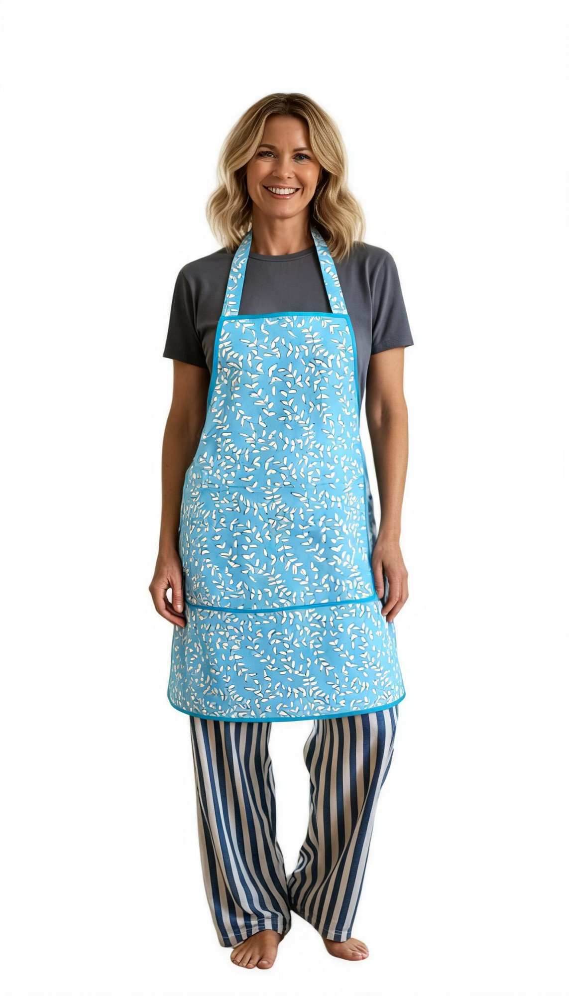 Indian Block-Printed 100 Cotton Apron Harmony Blue Fill 260416