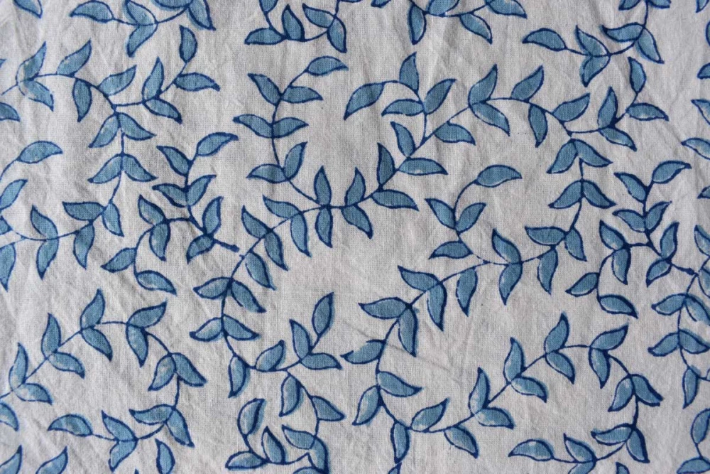Image of Hand Block Printed on 100% Cotton 5 Yard  Fabric SANGANER | Harmony Blue Open 260417