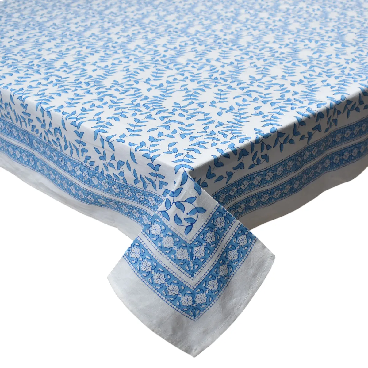 Hand Block Printed Cotton Tablecloth 150x150 cms Harmony Blue Open 260417