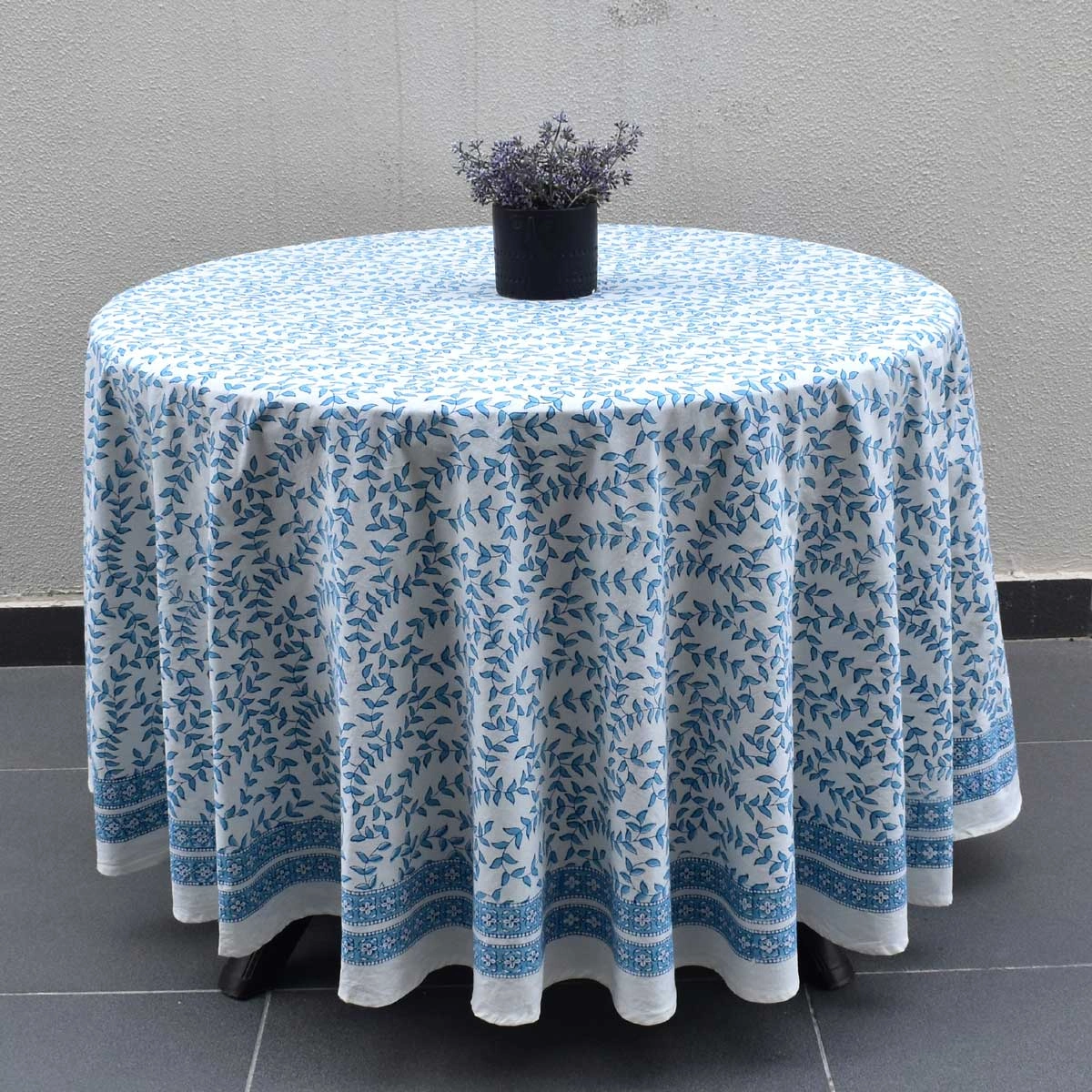Round 180 cms Cotton French Design Table Cover Harmony Blue Open 260417