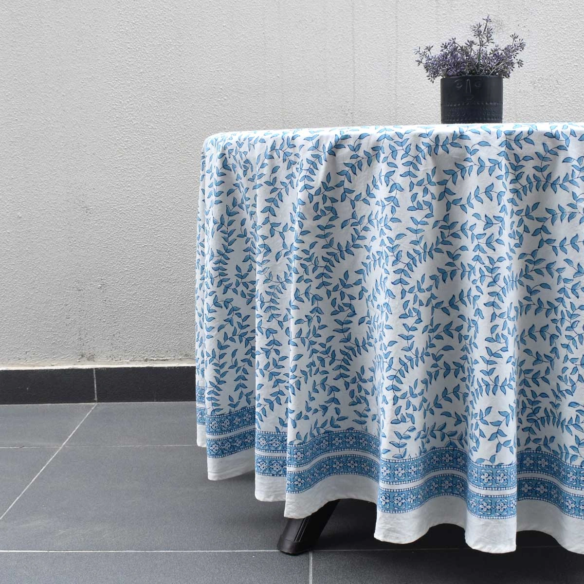Round 220 cms Cotton French Design Table Cover Harmony Blue Open 260417
