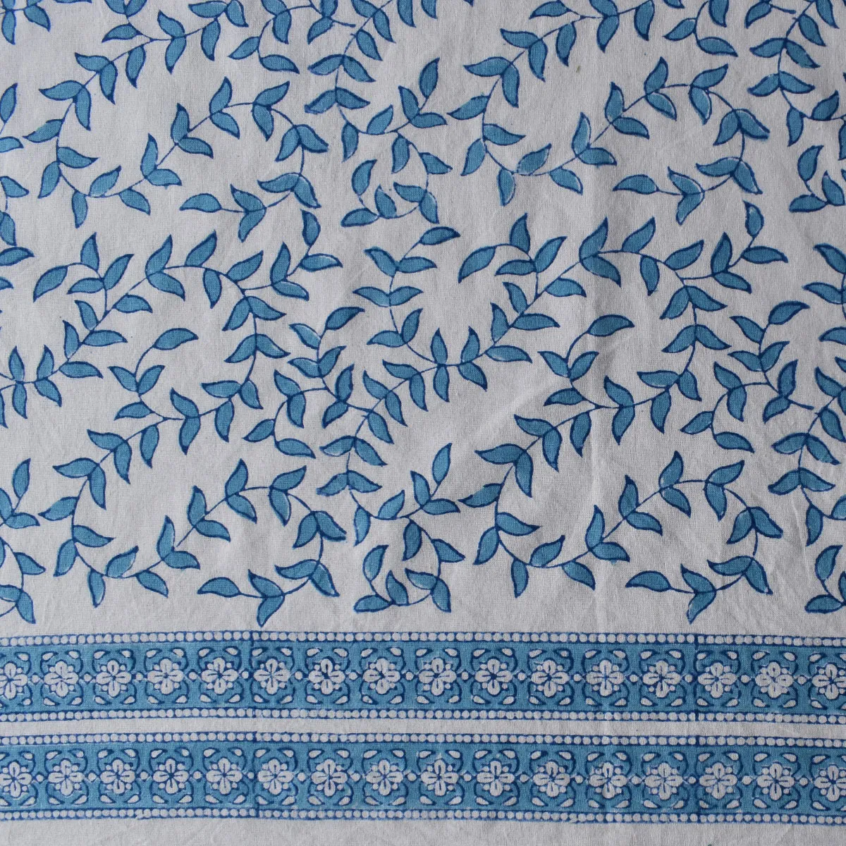 Hand Block Printed Cotton Tablecloth 150x150 cms Harmony Blue Open 260417