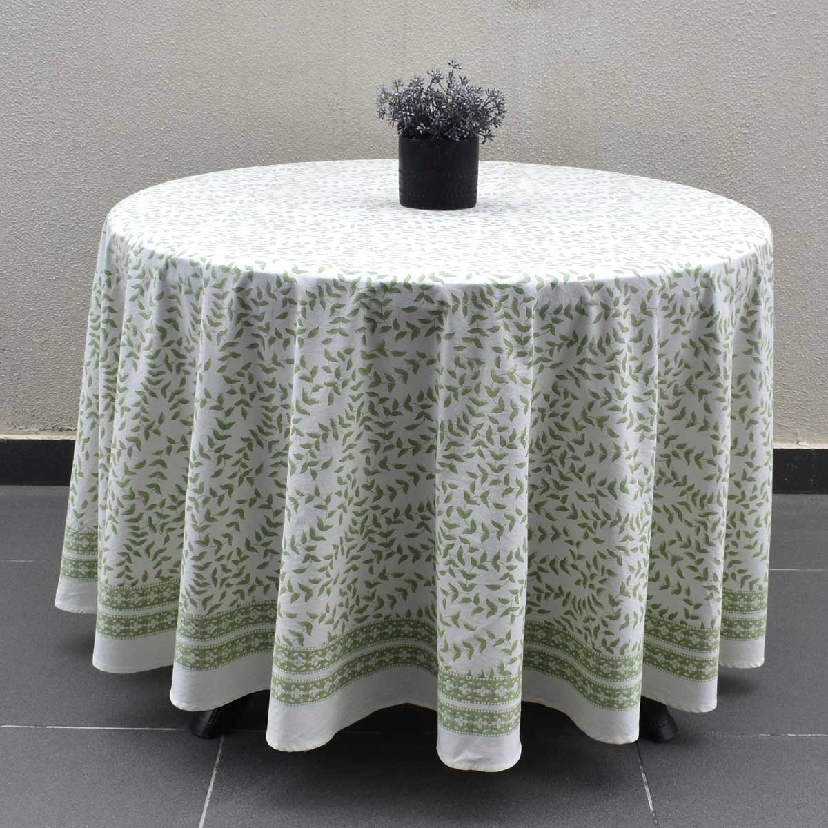 Round 220 cms Cotton French Design Table Cover  Harmony Green Fill 260418