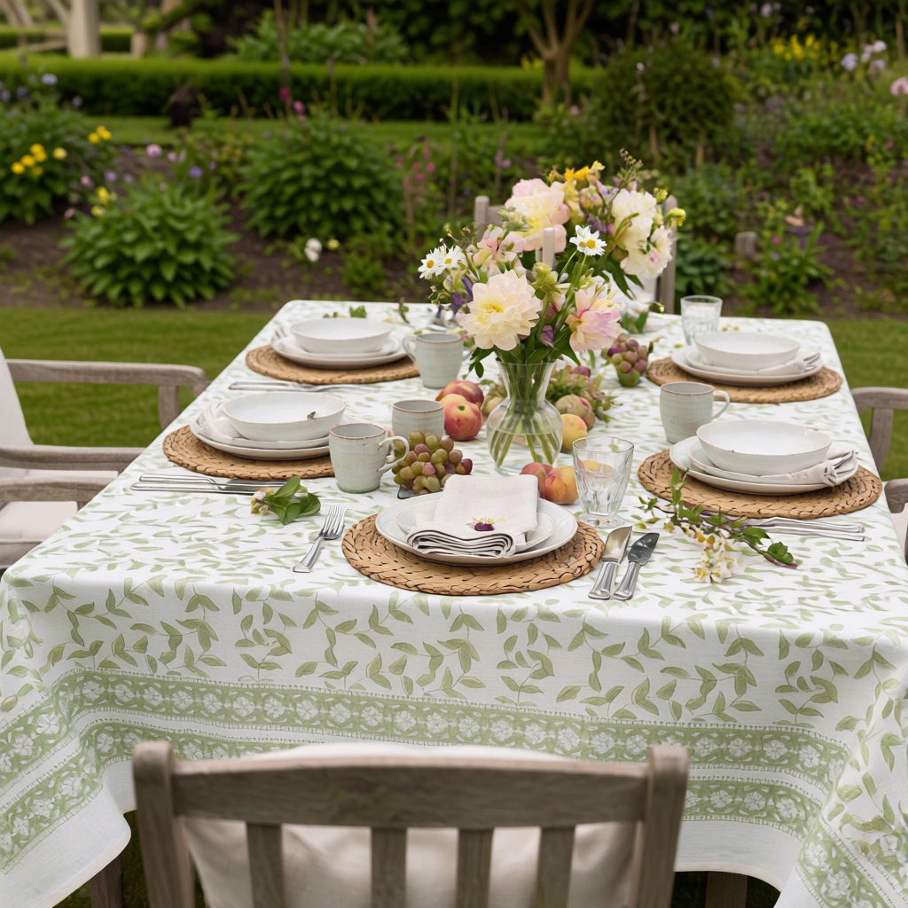Hand Block Printed Cotton Tablecloth 150x220 cms Harmony Green 260418