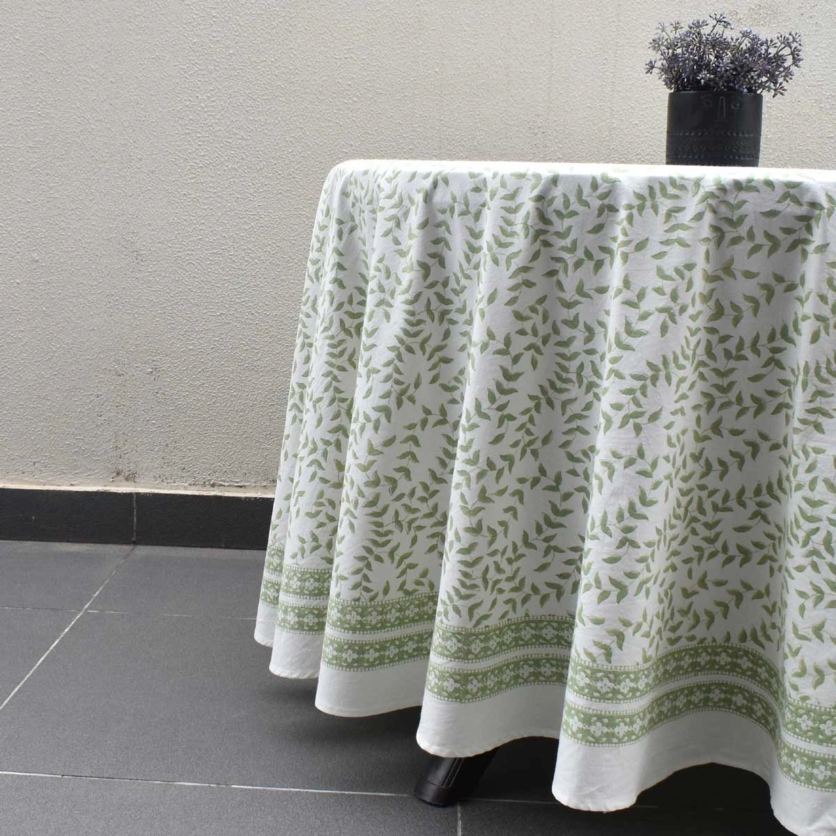 Round 220 cms Cotton French Design Table Cover  Harmony Green Fill 260418