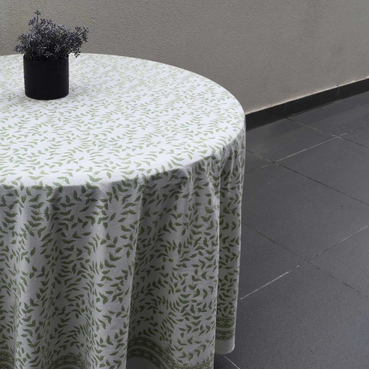 Round 220 cms Cotton French Design Table Cover Harmony Green Fill 260418
