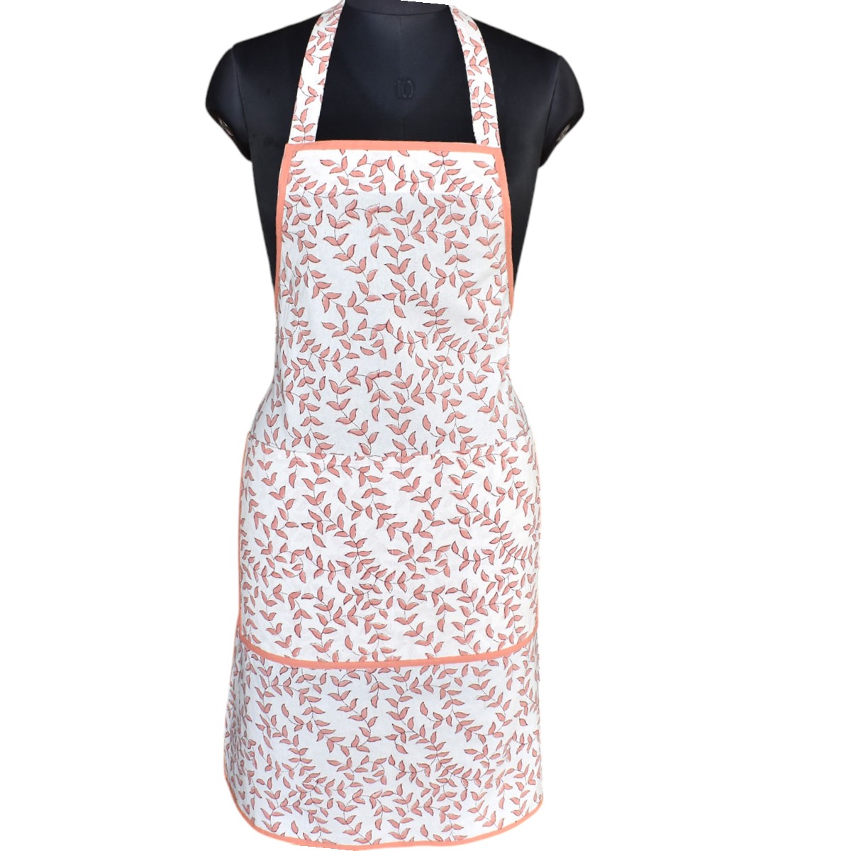 Indian Block-Printed 100 Cotton Apron Harmony Peach Open 260414