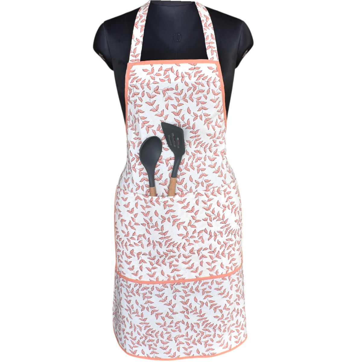 Indian Block-Printed 100 Cotton Apron Harmony Peach Open 260414