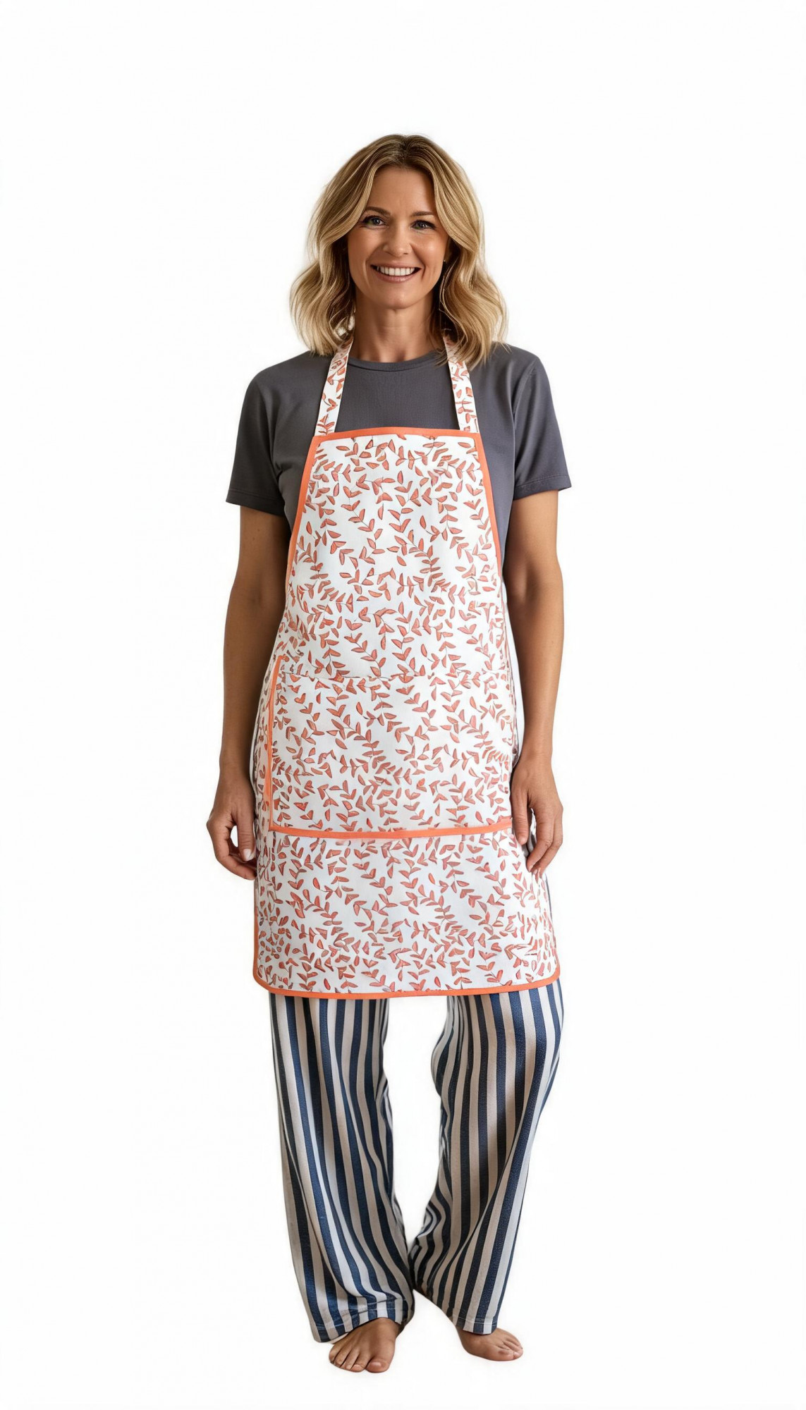 Indian Block-Printed 100 Cotton Apron Harmony Peach Open 260414