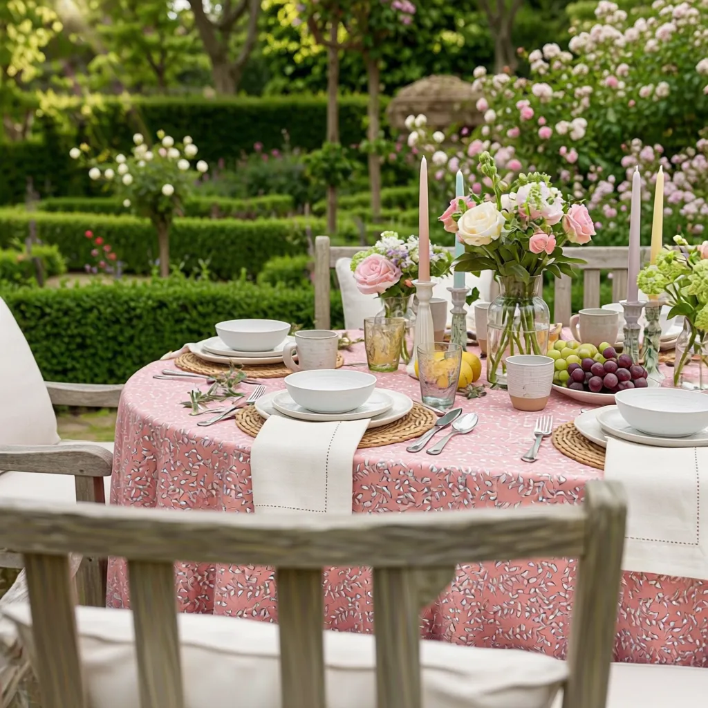 Round 220 cms Cotton French Design Table Cover Harmony Peach Fill 260415