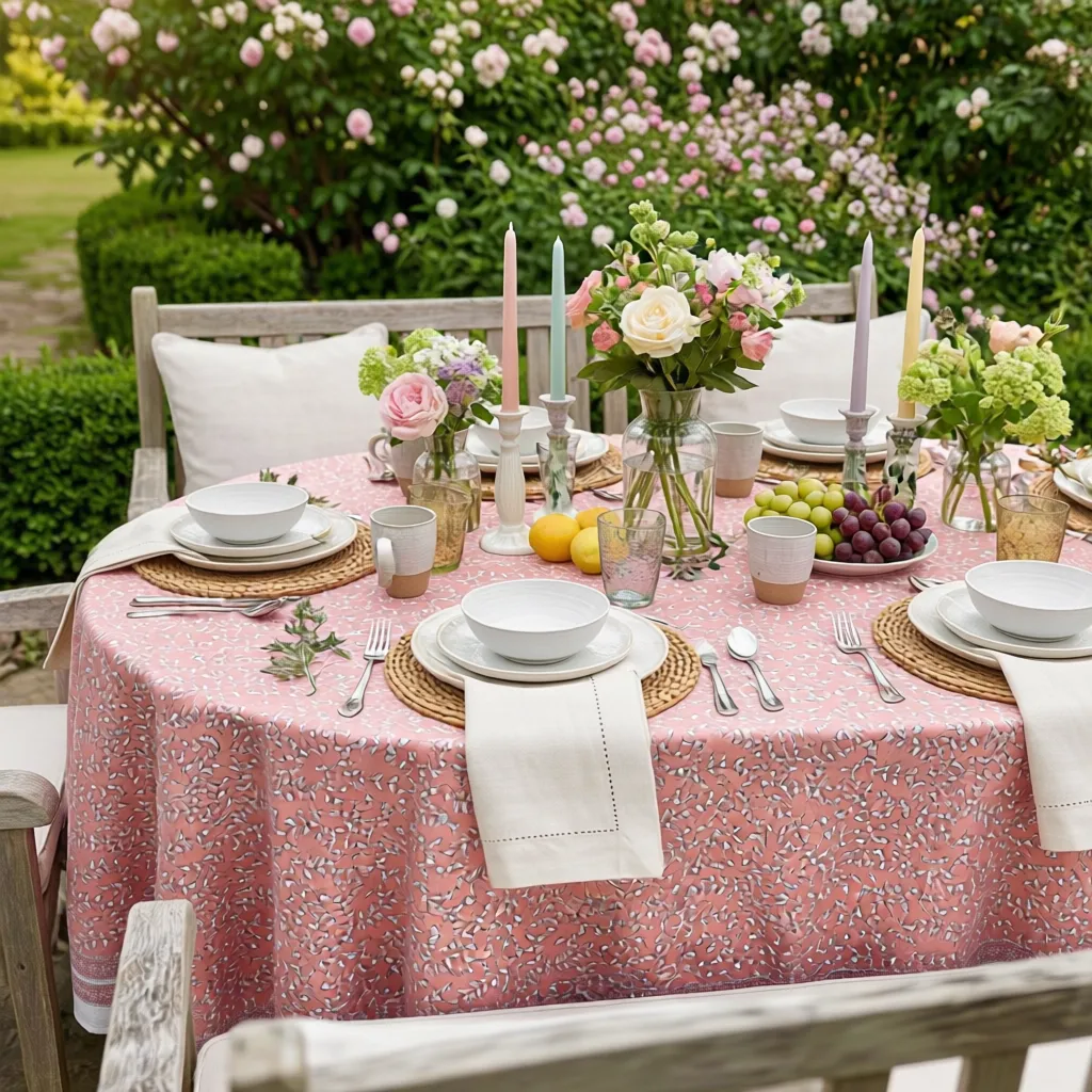 Round 220 cms Cotton French Design Table Cover Harmony Peach Fill 260415