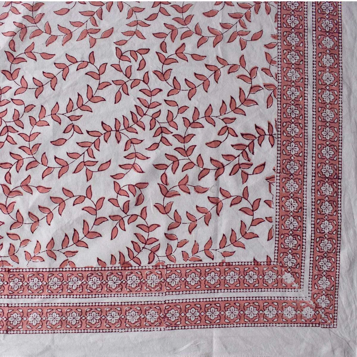 Hand Block Printed Cotton Tablecloth 150x220 cms Harmony Peach Open 260414