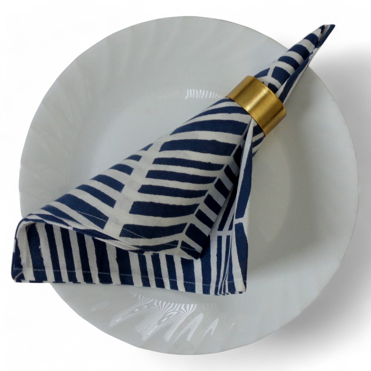 Hand Block Printed Cotton Napkin 45x45 cms Set of 4 Napkins Herringbone Blue 100468
