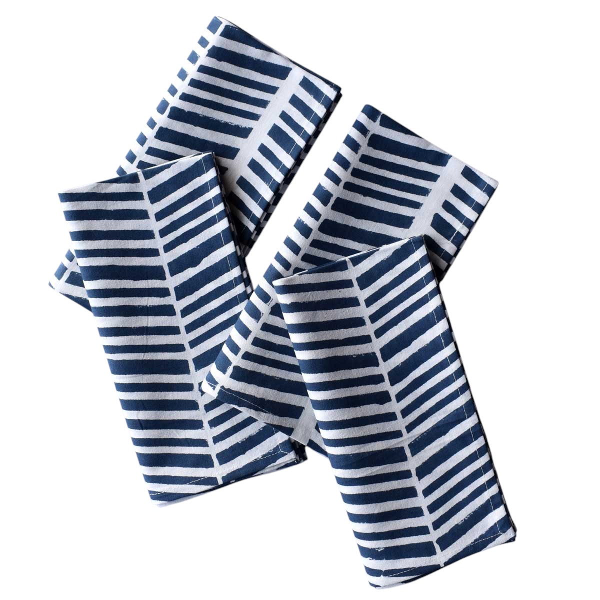 Hand Block Printed Cotton Napkin 45x45 cms Set of 4 Napkins Herringbone Blue 100468