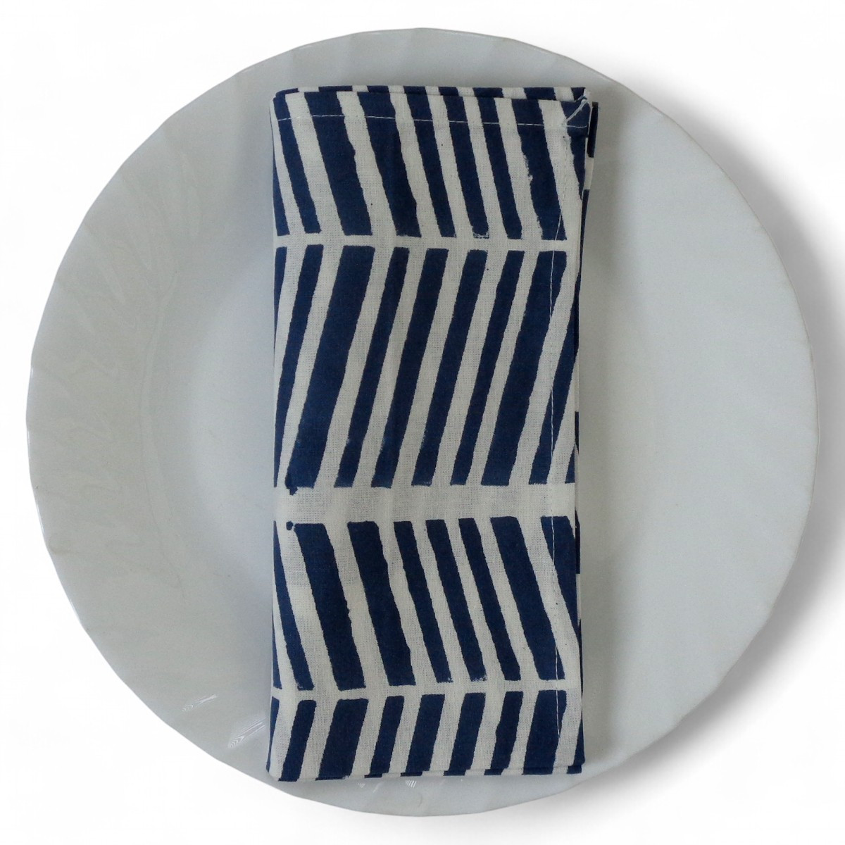 Hand Block Printed Cotton Napkin 45x45 cms Set of 4 Napkins  Herringbone Blue 100468